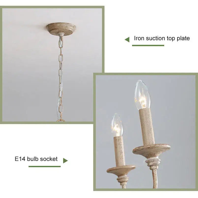 Antique white distressed iron vintage wooden chandelier with two candle bulbs and e14 socket for dining room decorbites french vintage