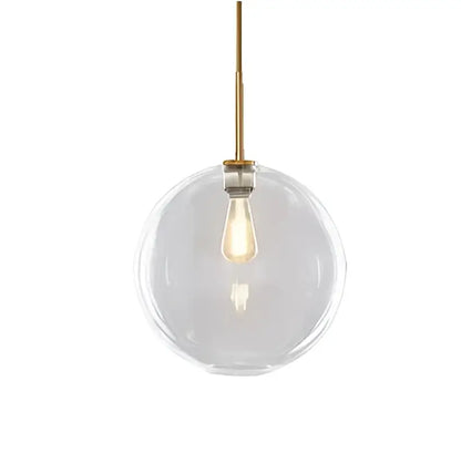 Clear glass globe pendant light with brass rod and exposed filament bulb for dining room decorbites glass ball pendant