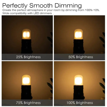 Warm-toned frosted tubular led light bulb with black base designed for smooth dimming in kitchen led bulbs 10 pack