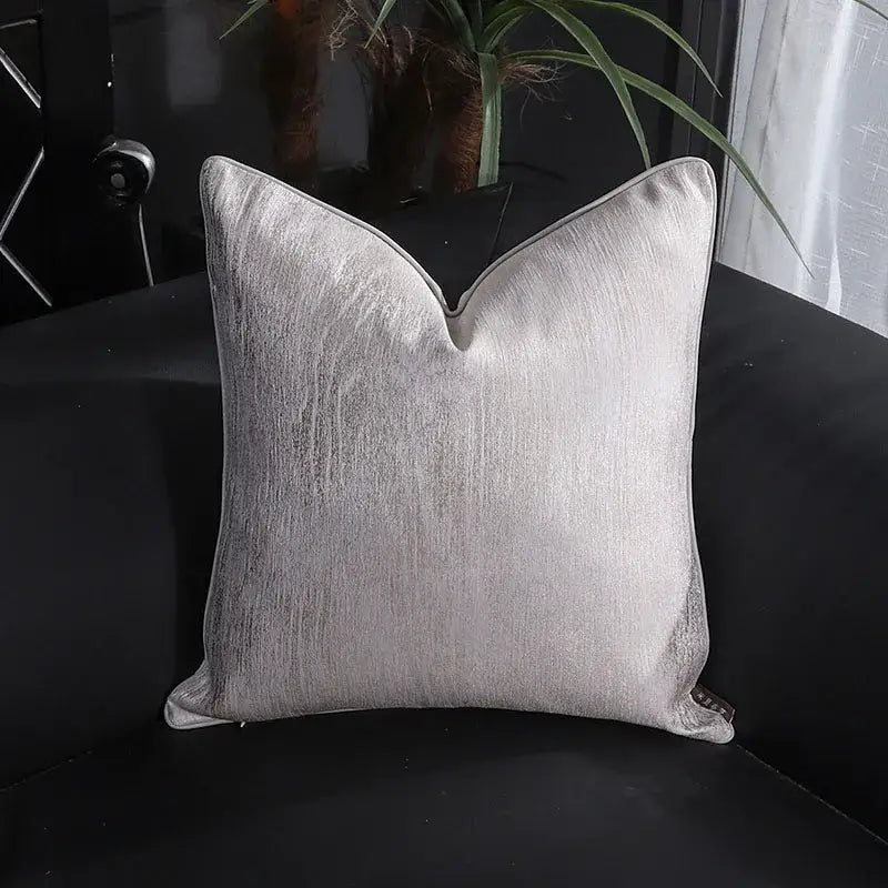 Silver metallic velvet throw pillow with brushed texture and tailored seams for decorbites frosted gold satin pillow covers