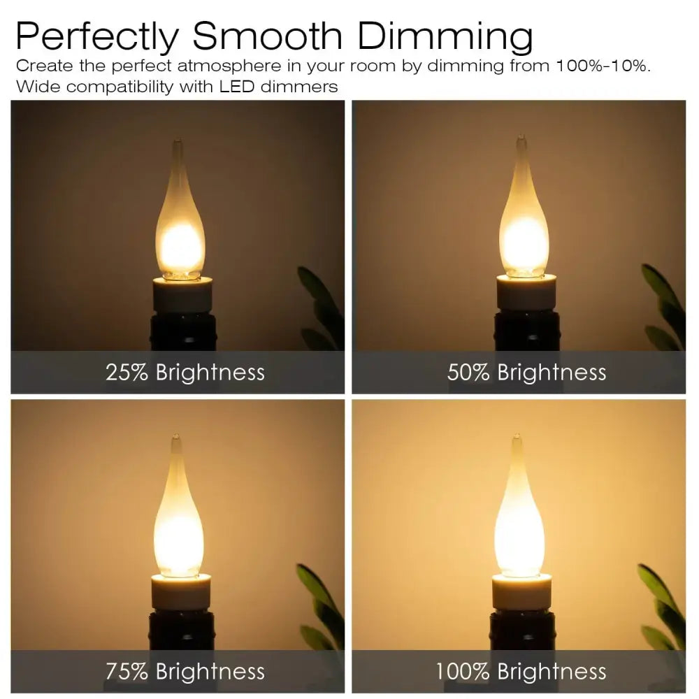 Warm-toned decorbites frosted led candle bulb with smooth translucent glass and white base for dining room chandelier light