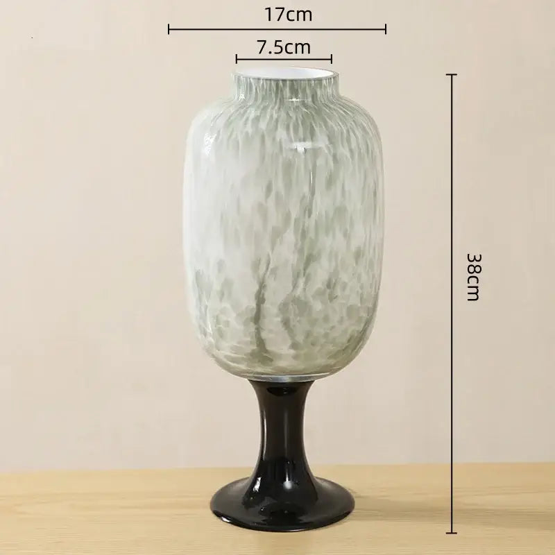 A 38cm frosted marbled dot texture glass vase with green white pattern and sleek black base for decorbites dot texture decor