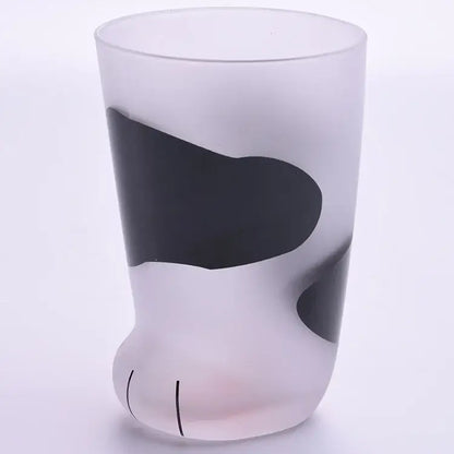Frosted glass cat paw shot glass with black abstract markings and delicate toe lines for decorbites cat paw decor