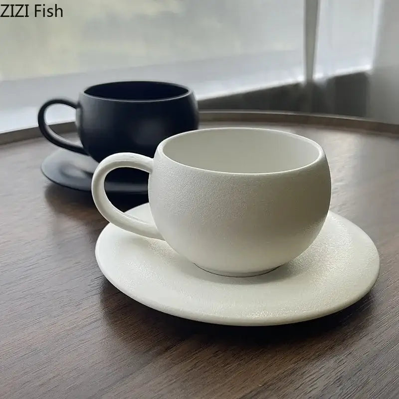 Frosted white textured ceramic cup and saucer set with matte finish and minimalist design by decorbites for dining room