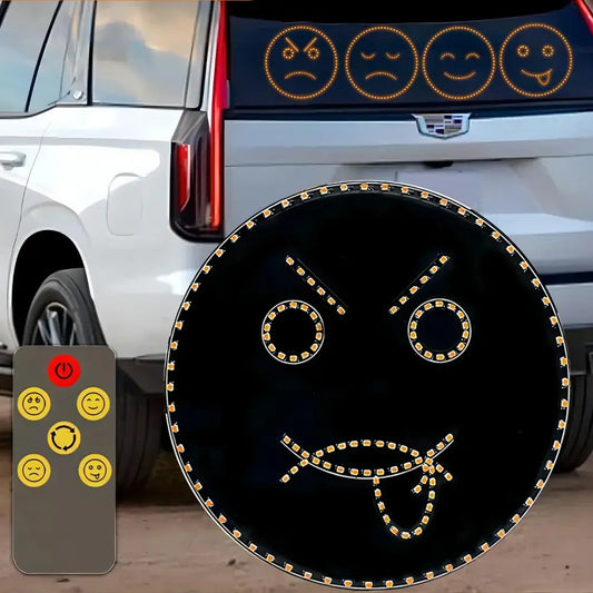 Black led sign light wheel cover with gold lights outlining smiley face and border for car decor