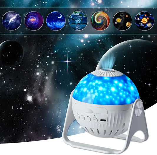 Galaxy white planetarium night light projector with blue starry sky projection and galaxy-themed light projector options