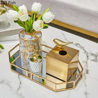 Gold tissue box with geometric animal bird-shaped lid in brass color by decorbites for living room decor