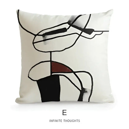 Cream-colored cushion cover with bold black lines and red accent for decorbites geometric artist sofa decor