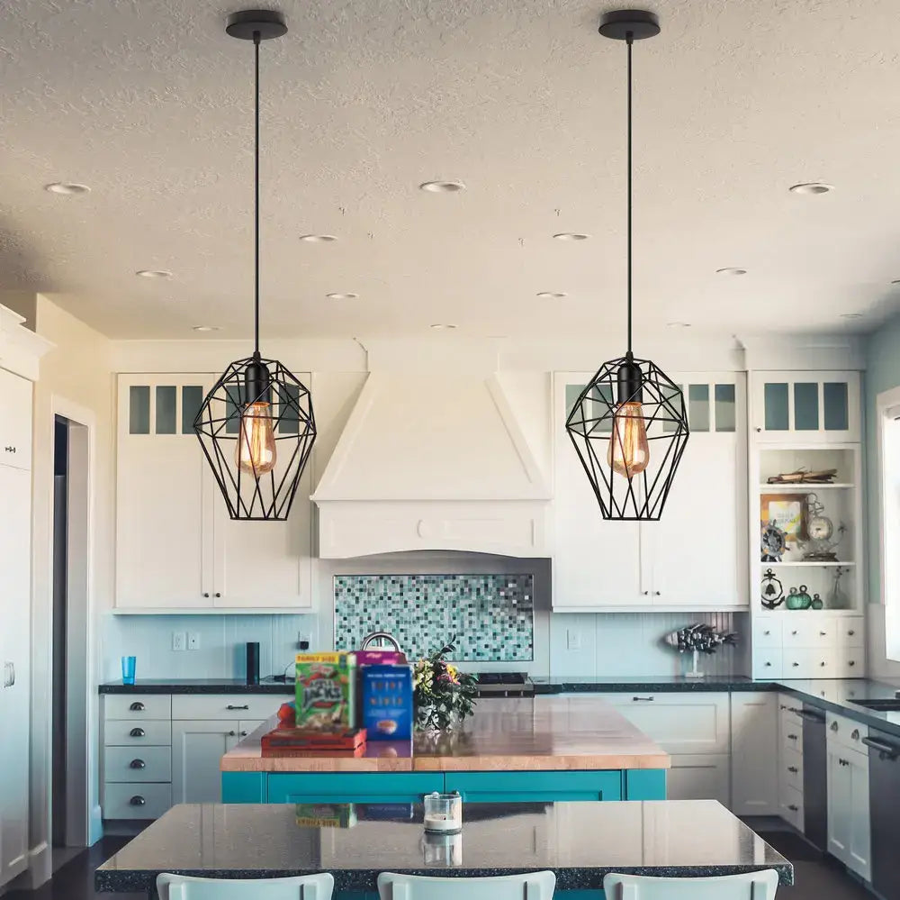 Geometric black birdcage diamond ceiling pendant light with exposed filament bulbs for living room decorbites birdcage diamond