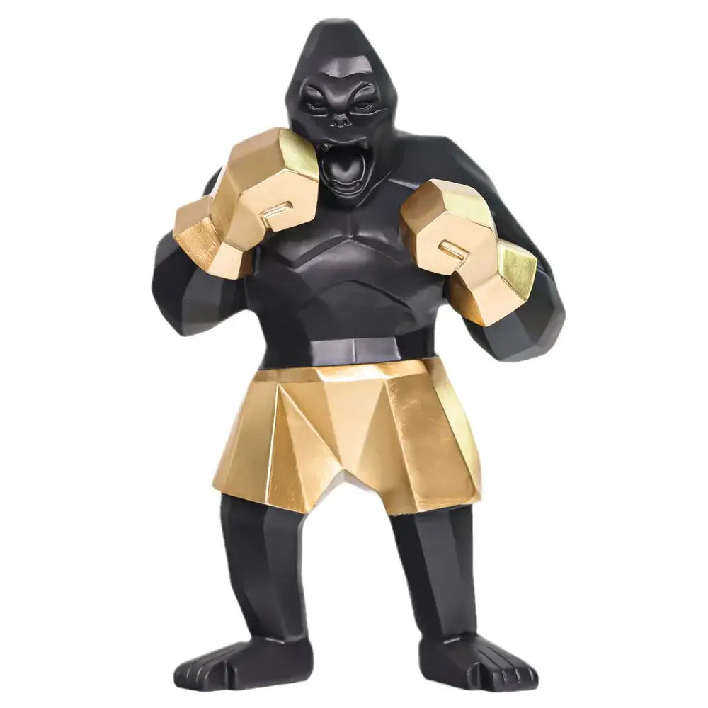 Geometric black and gold king kong gorilla sculpture with angular faceted design for office desk decorbites king kong