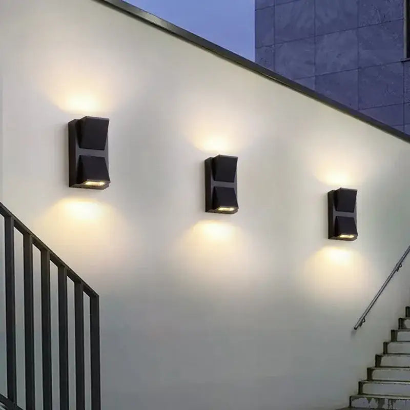 Black rectangular led outdoor wall light with modern angular design for bedroom decoration and outdoor use