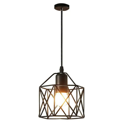 Geometric black metal chandelier pendant light with warm glowing bulb by decorbites black metal for kitchen decor