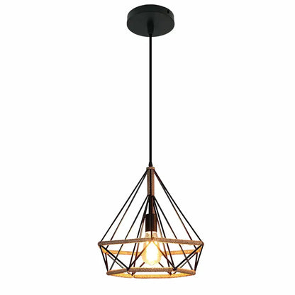 Geometric black metal chandelier kitchen wireframe pendant light with rope and cage design by decorbites black metal