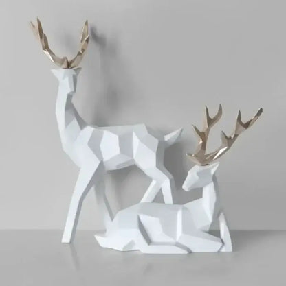 White geometric deer sculpture with gold antlers decorbites deer sculpture for living room decor