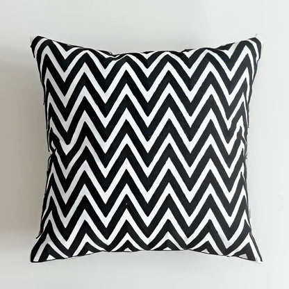 Black and white embroidered cushion cover with geometric zigzag pattern for living room decor by decorbites black white