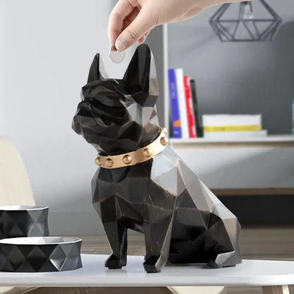Black geometric french bulldog coin bank with gold studded collar modern decorbites french bulldog bedroom decor