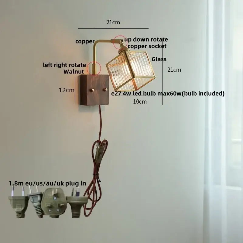 Geometric blue glass and brass led wall light with brass finished copper arm and adjustable rotation for dining room decorbites brass led