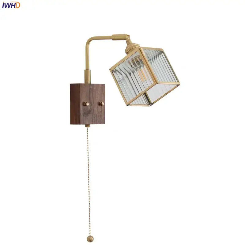 Geometric blue glass and brass led wall light with wood accent for dining room decorbites brass led wall sconce