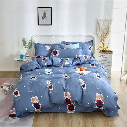 King size geometric blue and white duvet set featuring blue teddy bear-themed bedding with red and navy striped outfits decorbites cartoon king