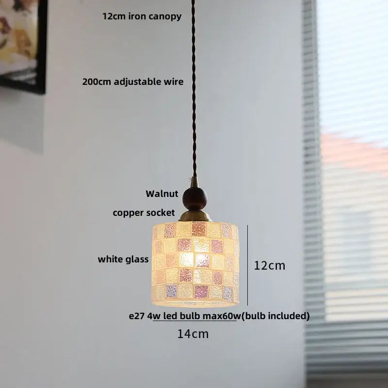Geometric brass and clear glass led pendant light with 12cm mosaic white shade and pink gold accents for dining room decorbites clear glass