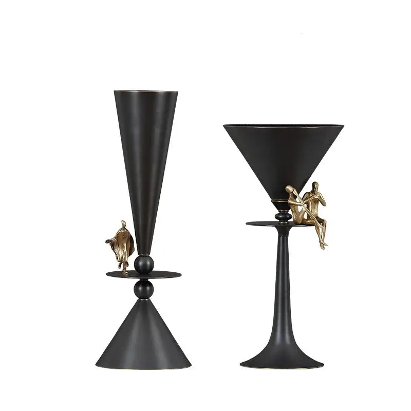 Black matte geometric bronze cocktail glasses with gold-toned figurines for elegant dining room decorbites geometric bronze