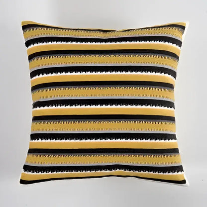 Square cushion cover with bold black mustard yellow and white stripes decorbites geometric canvas cotton for living room decor