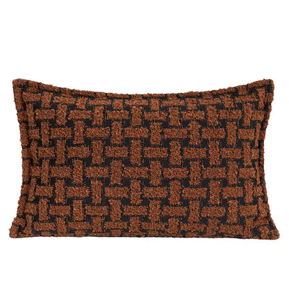 Rectangular cushion cover with textured woven pattern in rust and black tones for decorbites caramel color velvet decor