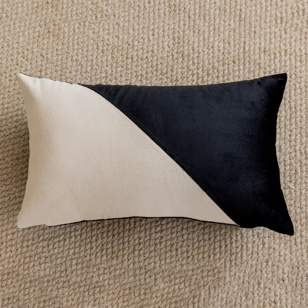 Black and cream velvet cushion cover with diagonal split design for decorbites geometric checker living room decor