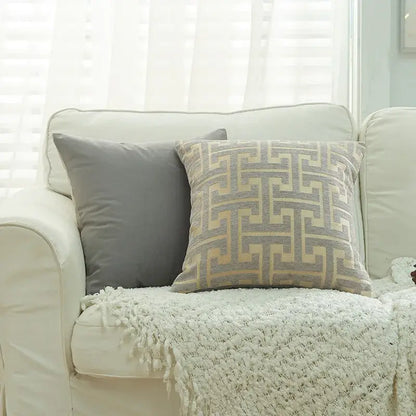 Gray and beige decorbites geometric chenille throw pillowcase with textured woven fabric for living room decor