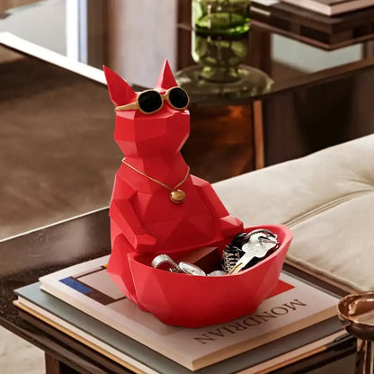 Red geometric cool cat resin organizer with sunglasses and gold necklace for keys and living room decorbites cool cat decor