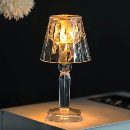 Clear crystal diamond led night light with faceted geometric design and warm glow for bedroom reading decorbites crystal diamond