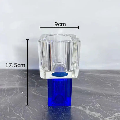 Clear crystal glass vase with blue base and faceted design featuring artificial flowers decorbites crystal glass decor
