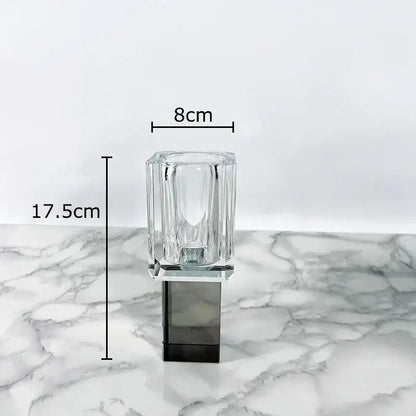 Clear glass candle holder with faceted rectangular design and dark gray base for decorbites crystal glass decorbites crystal glass vase with artificial flowers living room decor