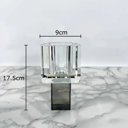 Clear crystal glass vase with faceted geometric design dark gray base decorbites crystal glass with artificial flowers