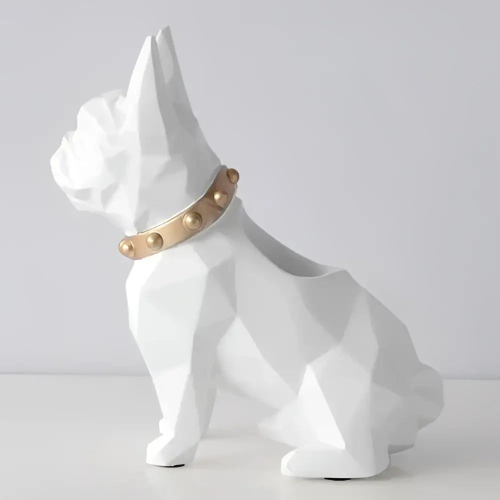 White geometric french bulldog resin dog resin pen with gold studded collar for desk organizer decorbites dog resin decor