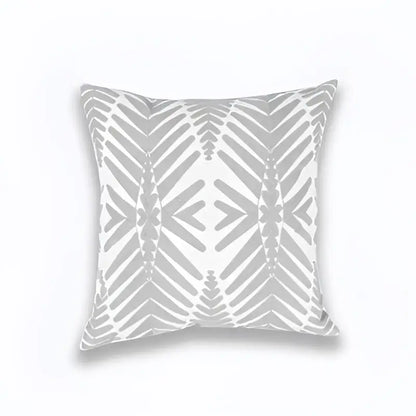 Off-white cotton cushion cover with geometric embroidered gray chevron and diamond pattern for living room decorbites