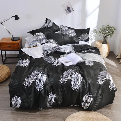 Black duvet cover with bold white palm leaf pattern in decorbites geometric floral bedding set for bedroom use
