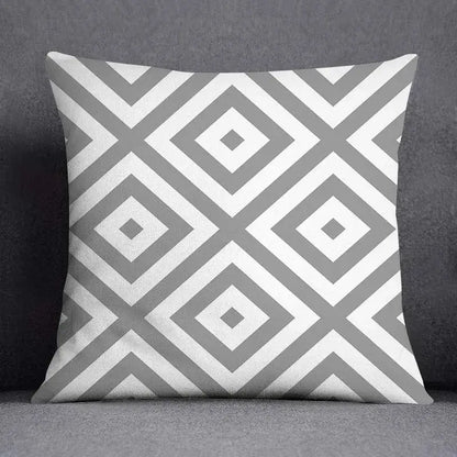 Square throw pillow case with decorbites geometric floral print in gray and white for living room decor