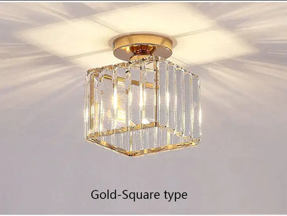 Geometric gold crystal led chandelier featuring clear crystal prisms in a square ceiling light for dining room decorbites crystal led