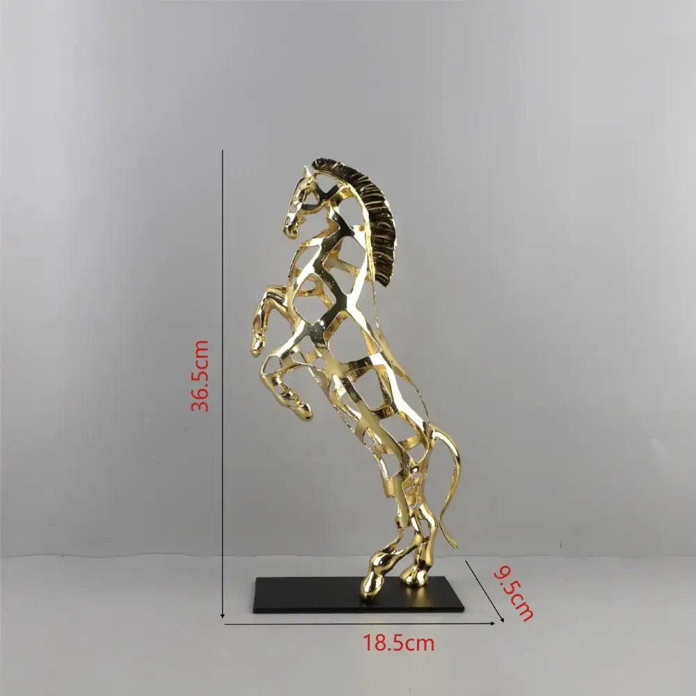 Geometric golden horse metal sculpture with intricate cut-out patterns for modern living room decorbites golden horse decor