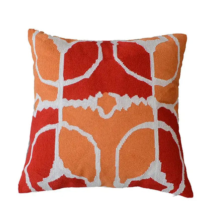 Vibrant orange and red geometric pillow cover with white embroidered outlines for decorbites grey embroidered cotton decor