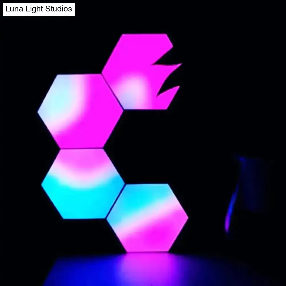 Vibrant pink and blue geometric hexagon led wall lights with bluetooth app control for bedroom remote control use
