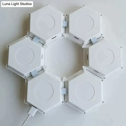 White hexagonal modular led light panel system with bluetooth app control for bedroom wall lighting