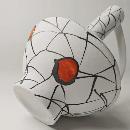 White ceramic pitcher with black crackle glaze and orange accents from decorbites geometric line ceramic vase set fringe decoration