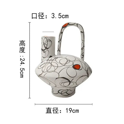 White geometric line ceramic pitcher with black swirls and orange accents for decorbites fringe decoration living room decor