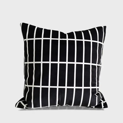 Black and white geometric line embroidered suede throw pillowcase with a plush fabric finish for living room decorbites