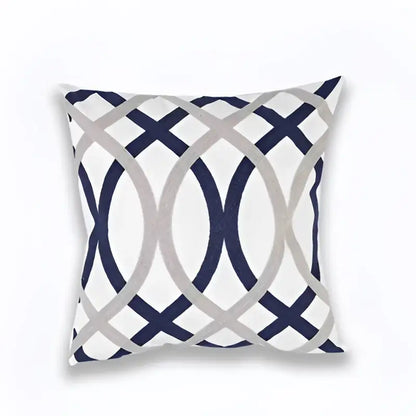 Square cushion cover with modern blue zigzag geometric navy blue and gray pattern for living room decorbites decor