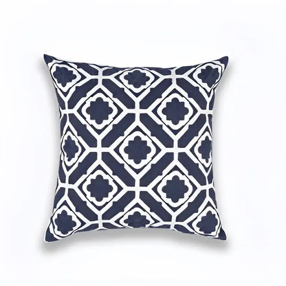 Navy blue and white geometric cushion cover with blue zigzag pattern for living room decorbites decorbites blue zigzag