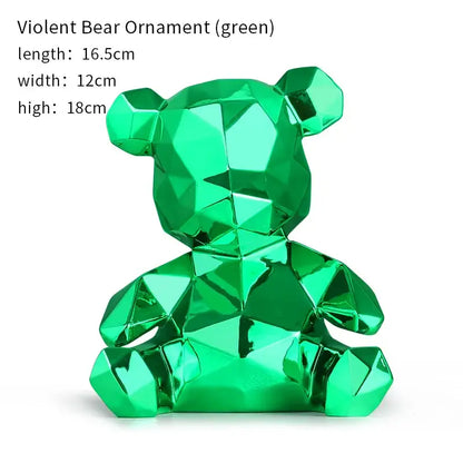 Vibrant green faceted glass teddy bear sculpture with modern geometric design for living room decor electroplated teddy bear