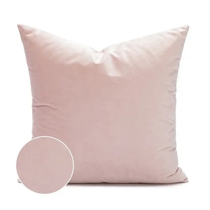 A soft blush pink cushion cover with smooth textured fabric featuring decorbites geometric embroidered design